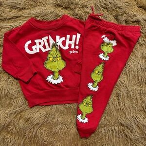 Dr. Seuss Grinch Red Matching Jogger Set 2T Christmas Fun Grinchmas